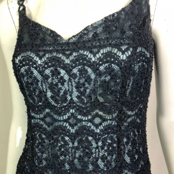 Vtg 90s Cache Black Tan Lace Illusion Sequin Mini Dress Cocktail Party Size 6